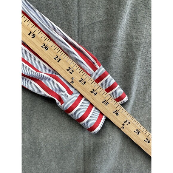 Bugatchi All Cotton Button Front Shirt Mens XL Shaped Trim Fit Stripes Red Blue - Picture 9 of 10